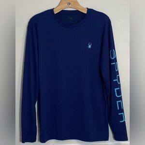 Spyder Men's Long Sleeve Royal Blue Crew Neck Base Layer Tee Shirt Size Medium